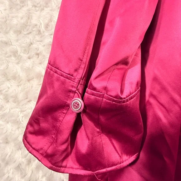 Dennis Basso Womens Full Zip‎ Fuchsia Satin Finish Hooded Size 1X Trench Coat - Picture 9 of 12